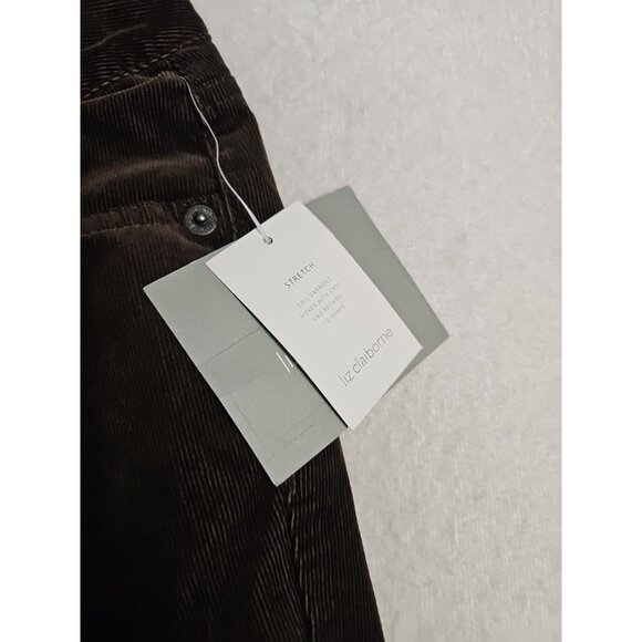 Liz Claiborne Corduroy Pants Womens Sz 16 P BROWN Sloane Slim Bootcut New - Picture 4 of 9